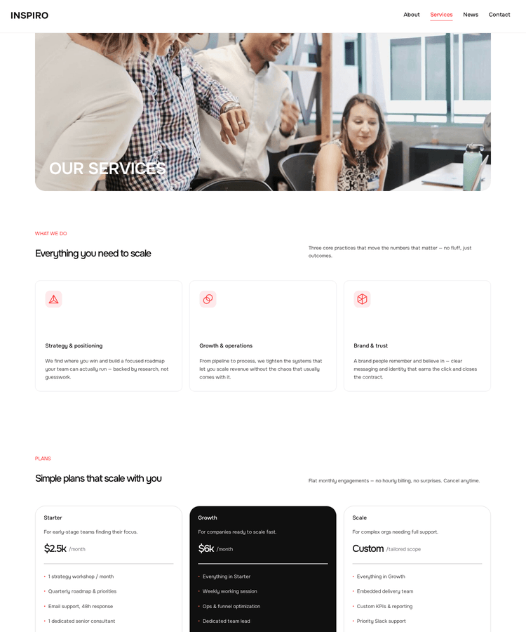 Services page