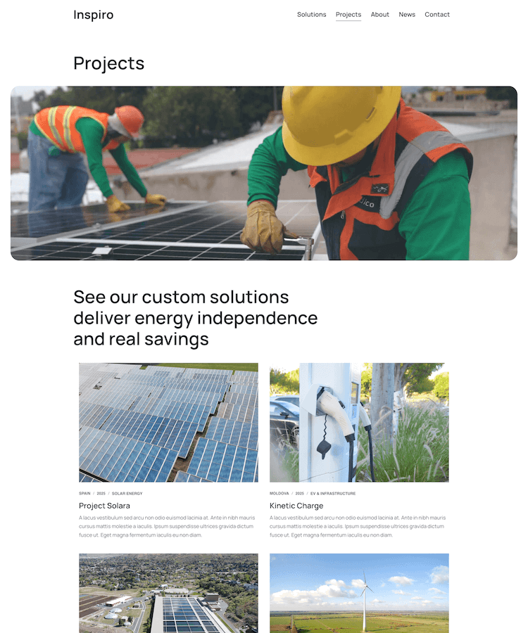 Projects page