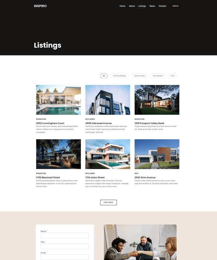 Listings page